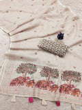 Women's Traditional Off-White Elephant Print Saree with Matching Blouse